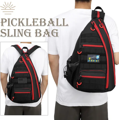 Miniatura 6 de Bolsa de pickleball SunForMorning, mochila táctica de pickleball para mujeres y hombres, bolsa de hombro ajustable con gancho de cerca y botella