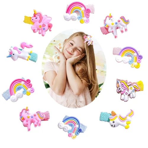 Miniatura 6 de Pinzas para el cabello para niñas, 10 piezas de lindos animales, caballos, accesorios para el cabello, pasadores coloridos para niños, bebés, niñas