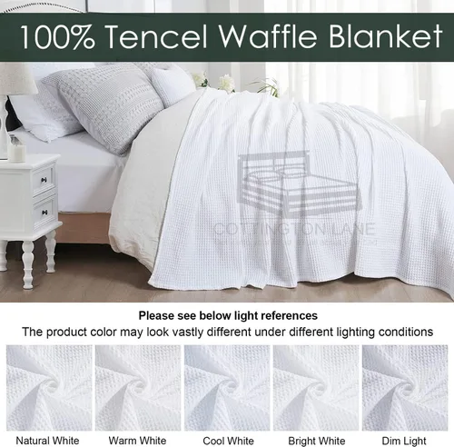 Miniatura 7 de Cottington Lane Manta 100% Tencel de tejido de gofre tamaño Queen de 90 x 90 pulgadas, ligera, suave y transpirable, manta perfecta para todas