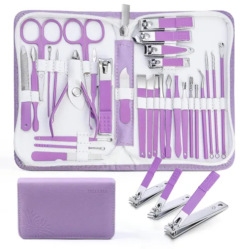 Miniatura 10 de WOAMA - Juego profesional de manicura con 30 piezas de acero inoxidable de color plata en estuche negro Plateado