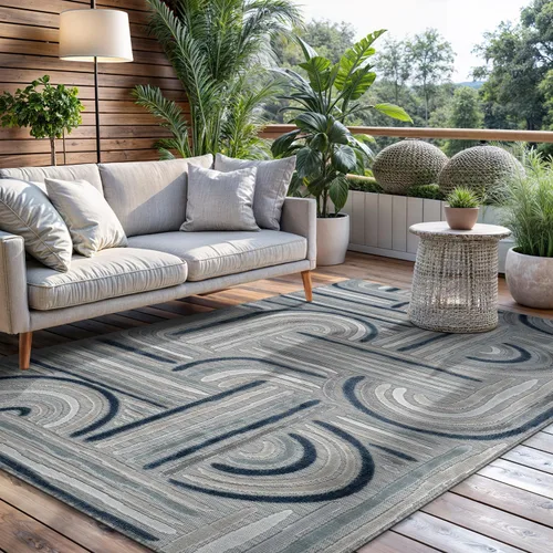 Miniatura 13 de CAMILSON Alfombra para Interiores y Exteriores, Alfombras de Área Azules 5x7 con Hojas Tropicales Botánicas para Patios Interiores y Exteriores