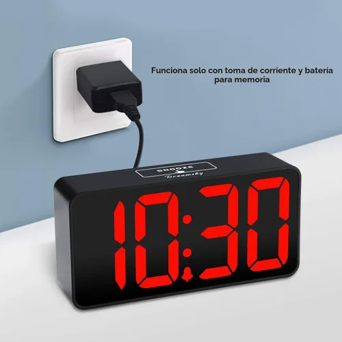 Miniatura 2 de DreamSky - Reloj despertador digital pequeño para dormitorio, pantalla de números grandes con atenuador de brillo, reloj de mesa eléctrico con Caja