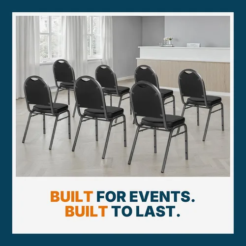 Miniatura 6 de OEF Furnishings OEF9210-SV/2 Silla apilable de grado comercial para banquetes (vinilo negro, marco recubierto de polvo plateado, paquete de 2)