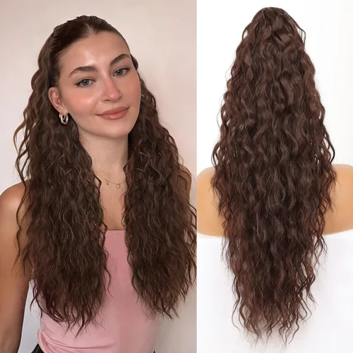 Miniatura 54 de ORSUNCER Extensión de cola de caballo de 18" con pinza rizada, cola de caballo esponjosa, extensiones de pelo sintético de aspecto natural para mujer