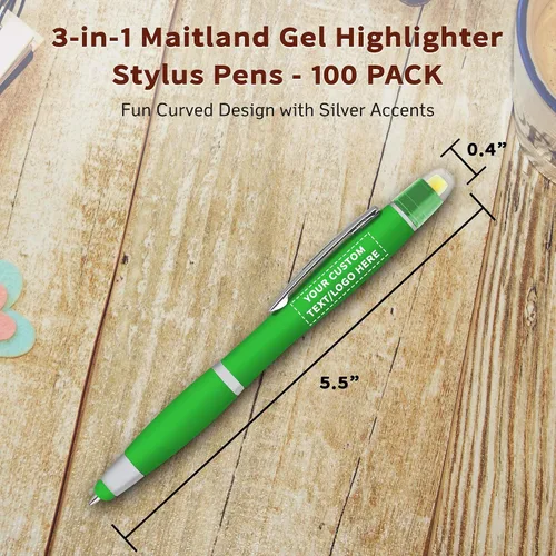 Miniatura 5 de DISCOUNT PROMOS Maitland - Bolígrafos capacitivos de gel de escritura suave personalizados, paquete de 100 unidades, resaltadores, texto
