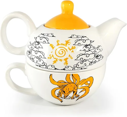 Just Funky Naruto Shippuden Juego de 2 tazas de té con taza de té y hervidor de agua, taza de té de 15 onzas con el zorro de nueve colas "Kurama" |