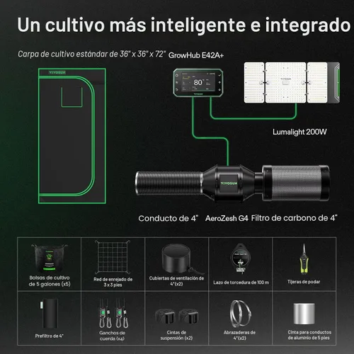 Miniatura 7 de VIVOSUN GIY - Sistema de tienda de cultivo inteligente de 3 x 3, kit de tienda de cultivo integrado con WiFi, con ventilación y circulación