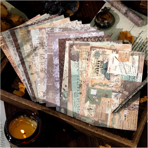 150 hojas de papel vintage para álbumes de recortes, 3.7 x 5.5 pulgadas, 5 juegos surtidos de papel de fondo decorativo envejecido antiguo para