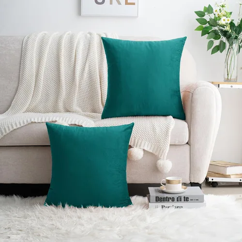 Miniatura 2 de HWY 50 Juego de 2 fundas de almohada de terciopelo verde azulado de 16 x 16 pulgadas, suaves, acogedoras, lisas, decorativas, de lujo, para sofá