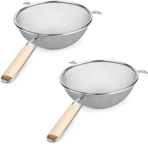Miniatura 7 de Huji® Colador de malla fina de acero inoxidable con asa, para cocina, comida, arroz, vegetales, 8", Plateado
