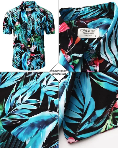 Miniatura 53 de TUNEVUSE Conjunto de camisas y pantalones cortos hawaianos para hombre, 2 piezas, trajes de playa con estampado de flores, traje tropical de verano