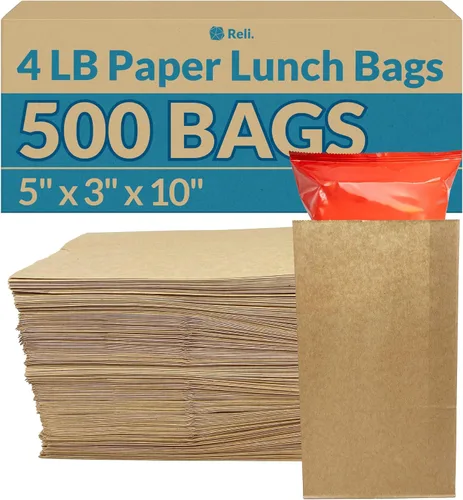 Reli. Bolsas de papel marrón | 500 unidades | Bolsas de almuerzo de papel ideales para almuerzos pequeños y manualidades | Perfecto para sándwiches