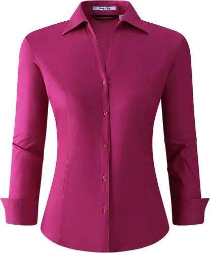 Miniatura 26 de Esabel.C Camisas de manga larga con botones para mujer, ajuste regular, blusa de trabajo elástica
