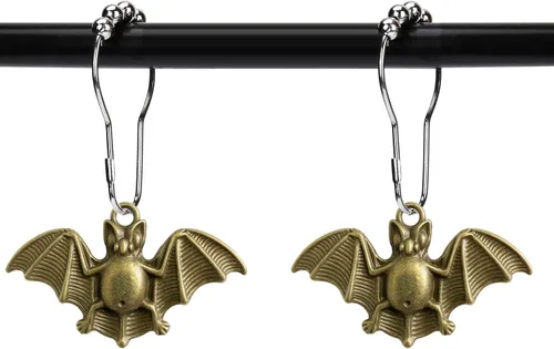 Juego de 12 ganchos para cortina de ducha con diseño de murciélagos, suministros de fiesta de Halloween, decoración de casa encantada, acero Bate de