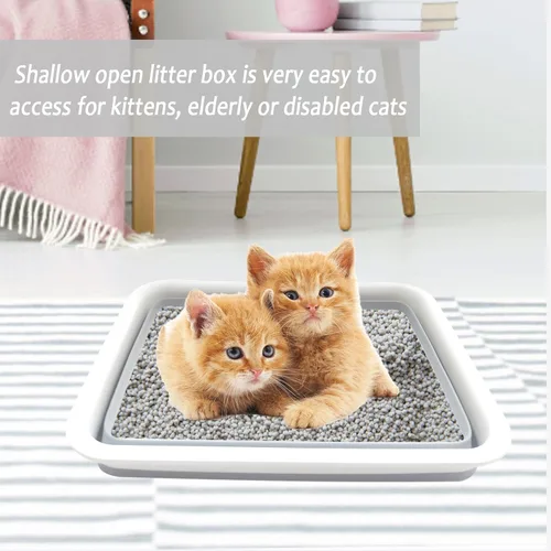 Miniatura 7 de Caja de arena plegable para gatos pequeña, 14.6 x 10.6 x 4.8 pulgadas, abierta, impermeable, de entrada baja, bandeja para orinal para gatitos