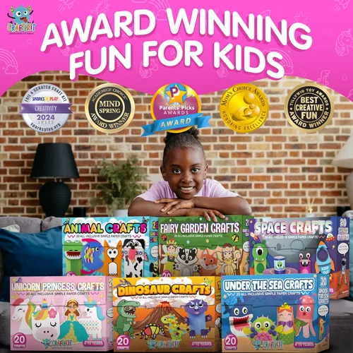 Miniatura 6 de Craftikit® - Kit galardonado de 20 manualidades de animales para niños de 3 a 10 años, kits de manualidades con todo incluido, divertida caja