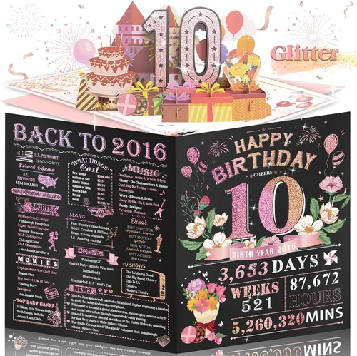 Miniatura 30 de Tarjeta de cumpleaños número 10 para niña, niño, nieto, nieta, hijo, hija, gigante, desplegable, “Happy 10th Year Old”, decoración, regalo de Negro