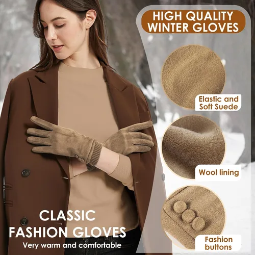Miniatura 2 de Dsane Guantes de invierno para mujer, resistentes al viento, con forro polar, gruesos y cálidos