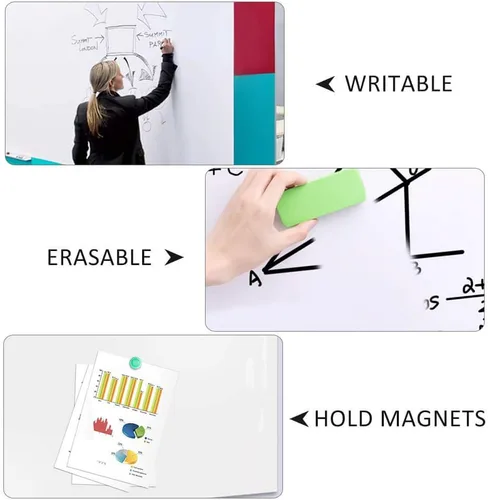 Miniatura 4 de ZHIDIAN Papel de contacto magnético para pizarra blanca para pared, 94 x 48 pulgadas, adhesivo magnético de borrado en seco con respaldo no adhesivo