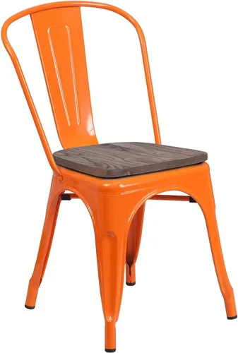 Miniatura 25 de Flash Furniture Perry - Silla apilable de metal con asiento de madera, 1 paquete, color negro