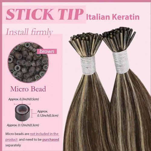Miniatura 3 de YoungSee Itip - Extensiones de cabello humano con punta en I, color marrón, extensiones de cabello humano con punta en I, con mechas marrón oscuro