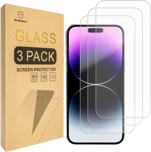 Miniatura 2 de Mr.Shield [Paquete de 3] Protector de pantalla para iPhone 14 Pro Max de 6.7 pulgadas [vidrio templado] [vidrio japonés con dureza 9H] protector
