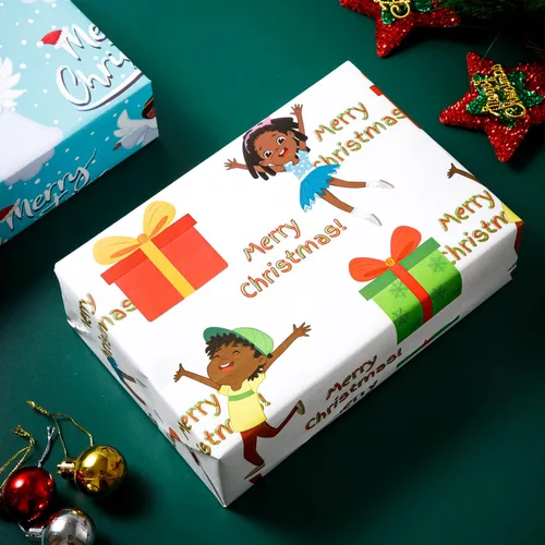 Miniatura 5 de Dtiafu Papel de Regalo Navideño Afroamericano Papel de Regalo Negro de Papá Noel a Granel Diseños Lindos de Navidad para Personas Negras