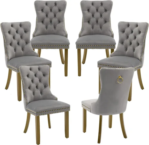 Miniatura 126 de LKTART Juego de 2 sillas de comedor de terciopelo, sillas de comedor copetudas con ribete de anillo de clavo, silla de comedor tapizada con patas