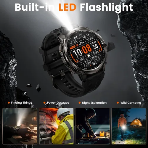 Miniatura 3 de KOSPET Tank T4C - Reloj inteligente para hombre con linterna LED, pantalla AMOLED de 1.5 pulgadas, GPS y brújula de doble banda, batería de 50 días