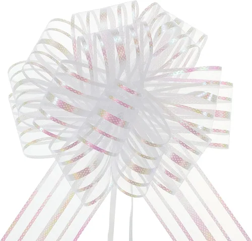 Miniatura 9 de MECCANIXITY 5 lazos metálicos de organza de 4 pulgadas para envolver regalos, color rosa claro para cestas de boda, regalos de Navidad, día de San