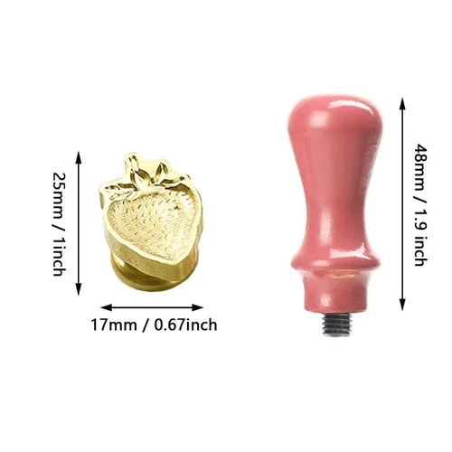 Miniatura 2 de Kit de sellado de cera con diseño de fresa en relieve, cabeza de sello de cera, mango de madera para tarjetas, sobres, decoración