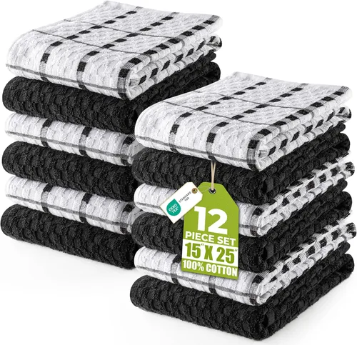 Utopia Towels - Juego de paños de cocina de 12 unidades, 15 x 25 pulgadas, 100% algodón hilado en anillo súper suave y absorbente, toallas de lino