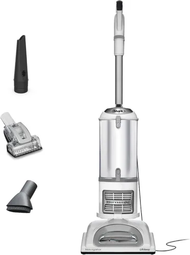 Shark NV356E S2 Navigator Aspiradora vertical profesional elevable con cepillo eléctrico para mascotas y herramienta para ranuras, blanco / plateado