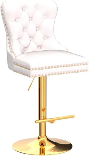 Miniatura 5 de Taburete de bar giratorio con respaldo copetudo, taburetes de bar ajustables en altura de mostrador, ribete de cabeza de clavo, silla de bar Beige +
