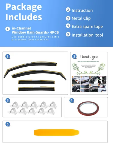 Miniatura 9 de Protectores de lluvia en canal para Ford F250-F550 1999-2016 Super Duty SuperCrew Protector de lluvia de ventana, deflectores de ventana extra