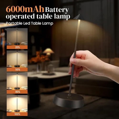 Miniatura 4 de Lámpara de mesa inalámbrica recargable, funciona con pilas, lámpara de escritorio de 6000 mAh, lámpara táctil regulable al aire libre, impermeable