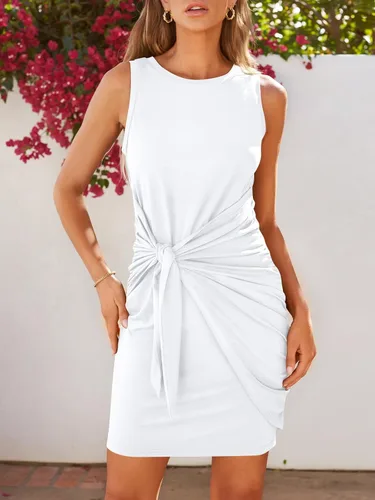 Miniatura 4 de Lillusory Minivestido ajustado sin mangas y con frunces, para mujer, para un estilo informal o la playa