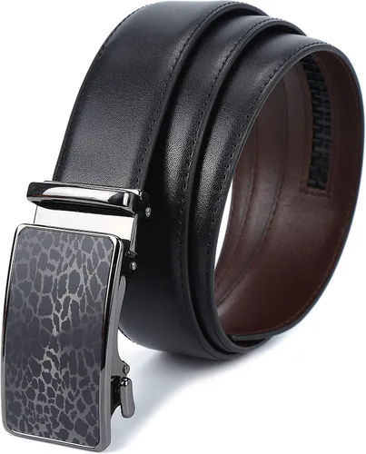 Miniatura 4 de iCuviy Cinturones de vestir de cuero genuino con trinquete deslizante para hombres, adecuados para el trabajo, negocios, cinturón de hebilla