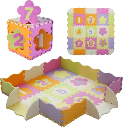 Miniatura 13 de Alfombrilla de juego de espuma para niños, 25 piezas de rompecabezas cuadrados entrelazados, alfombrilla de juego de espuma para bebés, alfombrilla