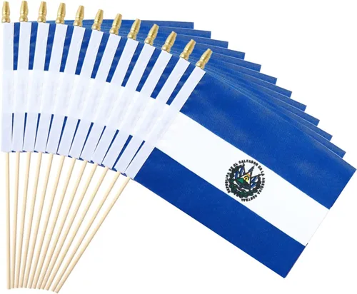 25Pack Bandera pequeña de Salvador portátil Mini Bandera salvadoreña en palo 5x8 Pulgadas República Dominicana