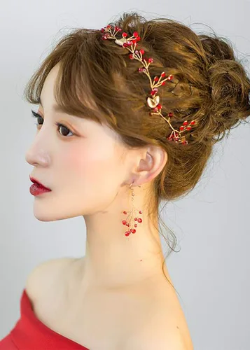 Miniatura 3 de Missgrace Vid de pelo de hoja roja de cristal, aretes y diadema para boda vintage, cumpleaños, fiesta, Halloween, joyería para el cabello para mujer
