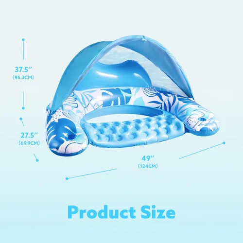 Miniatura 6 de SLOOSH Flotadores de piscina con toldo para adultos, sillas inflables XL con portavasos para adultos, flotadores inflables con reposacabezas