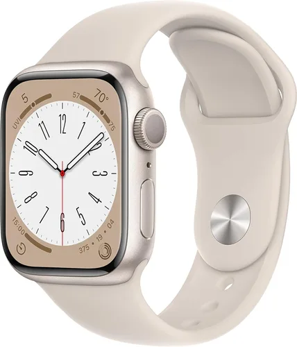 Apple Watch Series 8 [GPS 41mm] Smart Watch con caja de aluminio Starlight y correa deportiva Starlight - S/M. Rastreador de actividad física, Caja