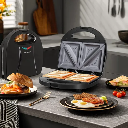 Miniatura 8 de Aigostar 2en1 Sandwichera Panini Prensa Parrilla con Placas Antiadherentes, Prensa Parrilla Eléctrica de Calefacción Doble Cara, Tostador