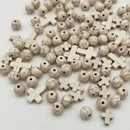 Miniatura 4 de 210 cuentas de piedra cruzada de piedra natural, cuentas de piedra natural, cuentas cruzadas de magnesita turquesa para fabricación de joyas y Blanco