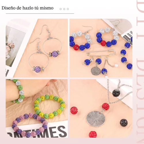 Miniatura 5 de 100 cuentas de diamantes de imitación de 0.394 pulgadas para la fabricación de joyas, 10 cuentas redondas brillantes de discoteca de Shamballa