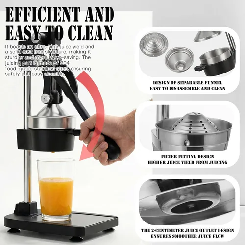 Miniatura 3 de Exprimidor de hierro fundido – Exprimidor manual de cítricos resistente, prensa profesional de naranja, exprimidor de limón de acero inoxidable