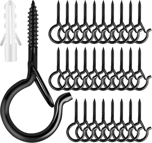 Miniatura 15 de Q Hangers 25 PCS Ganchos de Rosca para Luces de Cadena de Exteriores, Cesta Colgante Giratoria Ganchos para Luces de Patio con Hebilla Segura Gancho