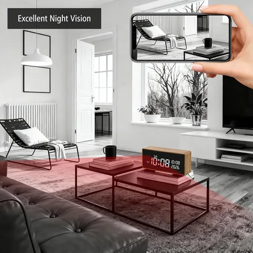 Miniatura 3 de Cámara de reloj, 1080P Full HD, cámara de seguridad, con visión nocturna, conexión Bluetooth, alarma de detección de movimiento AI, almacenamiento