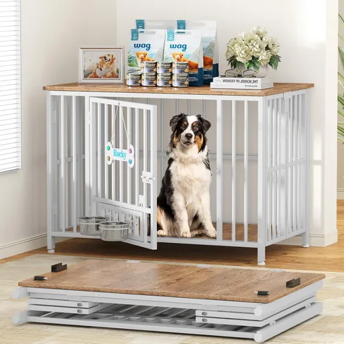 Miniatura 17 de Easycom Mueble plegable para perros de 43 pulgadas, no se ensambla para perros, jaulas decorativas para interiores, jaulas XL para perros grandes